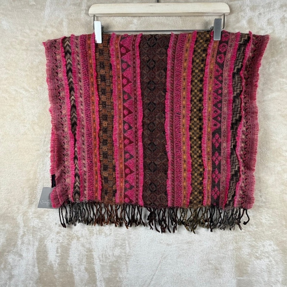 Anthropologie Pink Rose 100% Wool Geometric Tribal Tassel Scarf NWT Boho Tribal